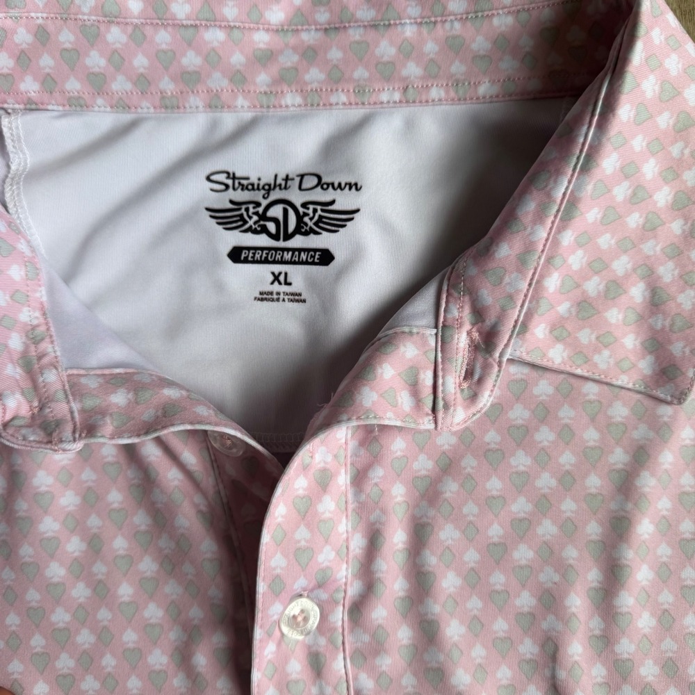 Straight Down Performance Golf Polo Pink Playing Card Suit Print Mens XL